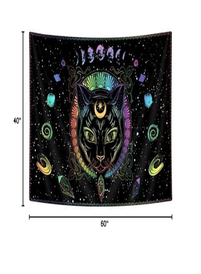 Bzhilja Black Cat Gothic Tapestry Wall Hanging,Psychedelic Colorful Sun and Moon Cool Witch Tarot Wall Art Tapestries, Black and White Tapestry Bedroom Living Room Dorm Wall Decor 60x40 - Image 4